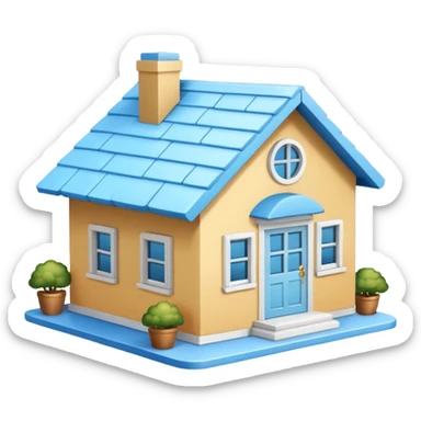 the front view of a mini house with a sky blue roof and white walls sticker