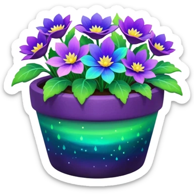 aurora borealis Painted flower clay pot of aurora borealis Colored Petalled Flowers, sticker