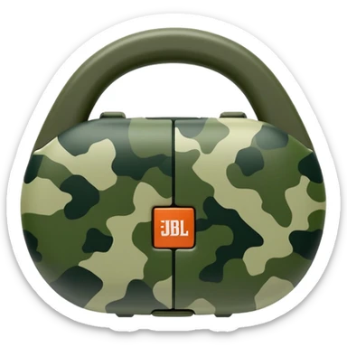 Extremely minimalist JBL Clip 4, basic geometric shape with just 2-3 green camouflage spots, iOS emoji style sticker