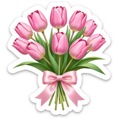 Pastel pink tulip bouquet with bow sticker