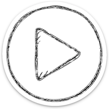 hand drawn outlined play button icon, playful sketchy look, uneven outline sticker