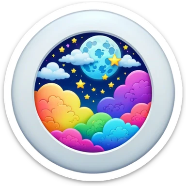 Beveled button with Neon rainbow colored damask style full moon with stars and clouds in the center sticker