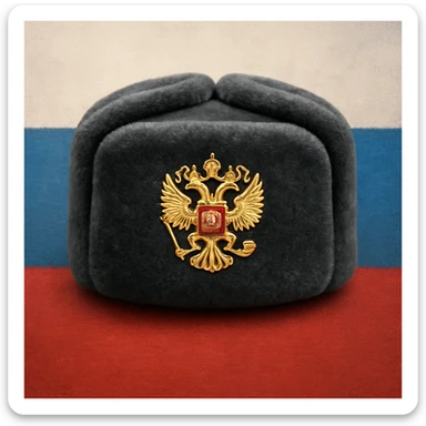 Russian ushanka hat with the emblem of Russia with a background sticker