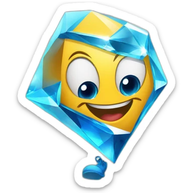 A blue brilliant diamond character with a funny face near the finish line sticker