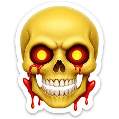 Yellow laughing Skull with blood and glowing eyes in the style of your bleeding skull art, the more detail  sticker