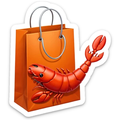 Gift bag with a lobster claw sticking out sticker