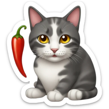 cat with a chili pepper sticker
