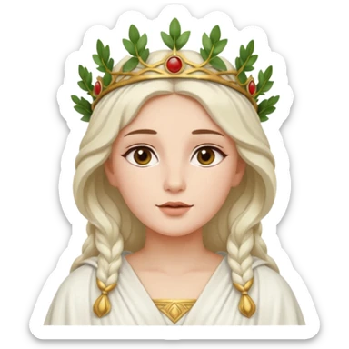 Roman goddess, elegant, divine, wearing a laurel crown, flowing robes, serene expression sticker