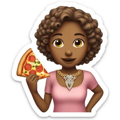 girl with pizza and jewelry sticker