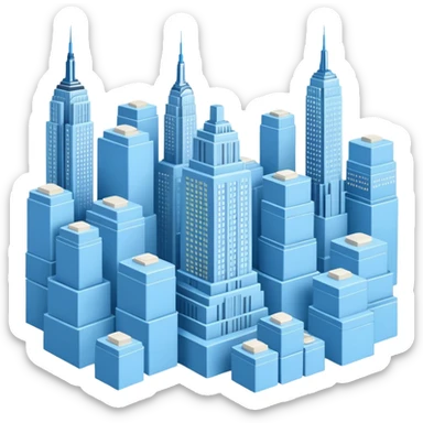 Empire State Building light blue with many plain boxes, dynamic sticker