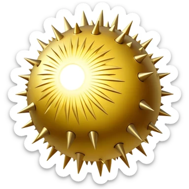 A spherical creature covered in retractable pyramid-shaped spines that can detach and orbit around its core body, which appears as a translucent orb filled with swirling golden particles.

 sticker