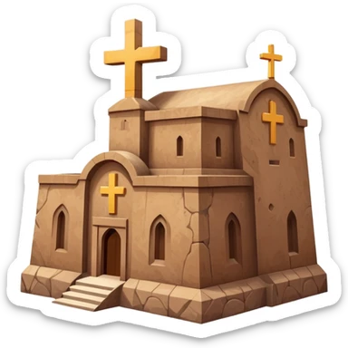 Church of Saint George Lalibela Ethiopia, iOS style emoji, cross-shaped structure, stone texture, colorful, simple, clear, iconic architecture sticker