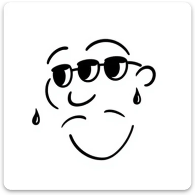 Hand-drawn face with exaggerated sweat drops flying off, stressed expression sticker