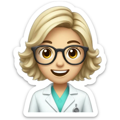 Young dentist girl-middle length of hair-with glasses-holding mouth mirror and handpiece -eyesmile sticker