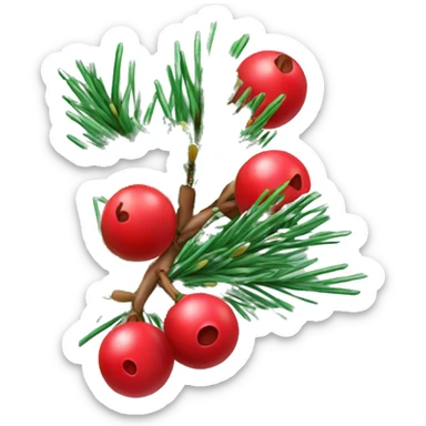 Pine branch with red berries and green needles, winter vibe sticker