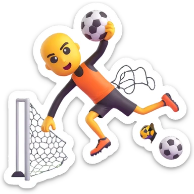 fierce, villainous emoji face mid-air high kick, soccer ball, and a broken wire mesh fence in the scene sticker
