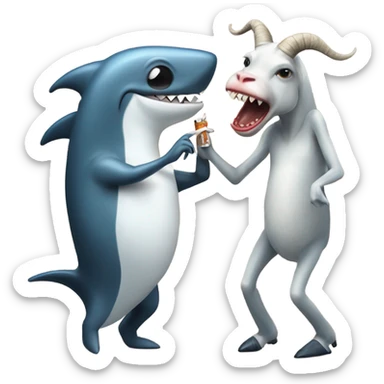 Dancing shark smoking a cigarette kissing a goat  sticker