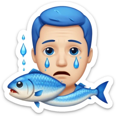 Man crying eating fish. make tears blue color sticker