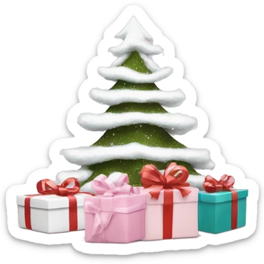 Light pink Christmas gifts under a white Christmas tree  sticker