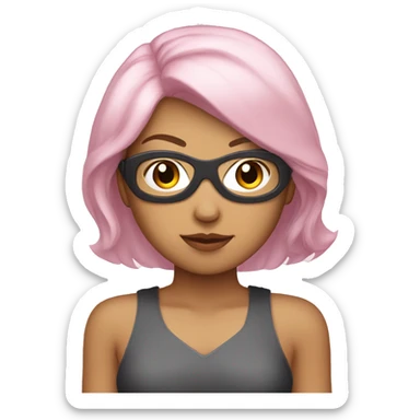 Light pink hair Asian Spanish woman wearing super hero mask sticker