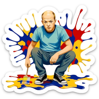Jackson pollock flicking paint on the floor sticker