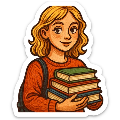 blonde woman with textbooks, bufo style sticker