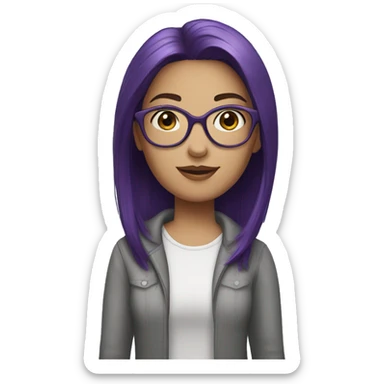 a short-haired girl with dark purple hair and white glasses sticker