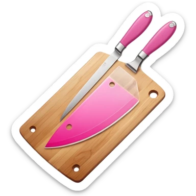 a cutting board with pink knife in bag sticker
