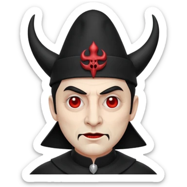Papa Satanico character as an emoji in apple style, dramatic makeup, mitre hat, theatrical expression sticker