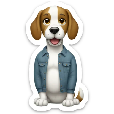 A confident cartoon dog in a gray sweater, blue jeans, and white sneakers on a muted green background. sticker