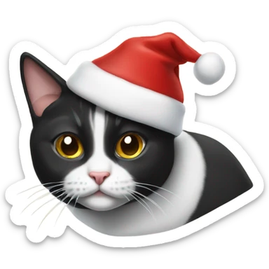 Tuxedo cat wearing a Santa hat sticker