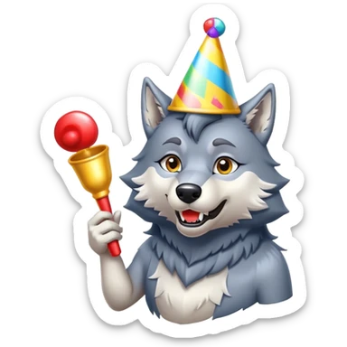 Wolf mit partyhut und tröte sticker