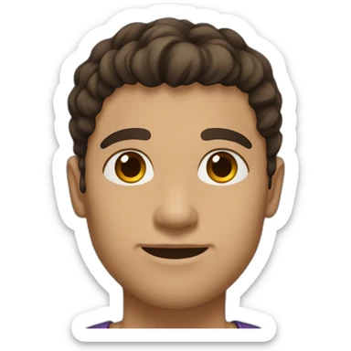 He has dark brown hair, a medium skin tone, and dark brown eyes. He is clean-shaven and has a full head of thick, wavy hair.  sticker