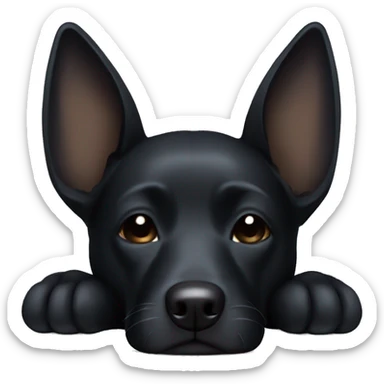 Black dog with pointy ears sleeping sticker