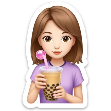light brunette hair girl with bubble tea sticker