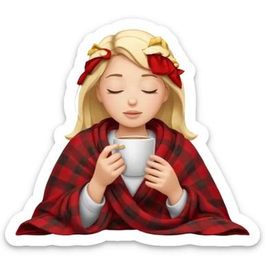 Blonde girl inside a blanket sipping coffee eyes closed sticker