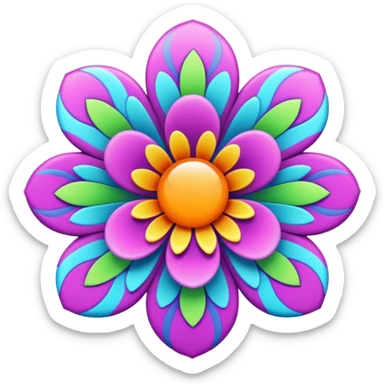 3D, Groovy psychedelic hippie style flower sticker