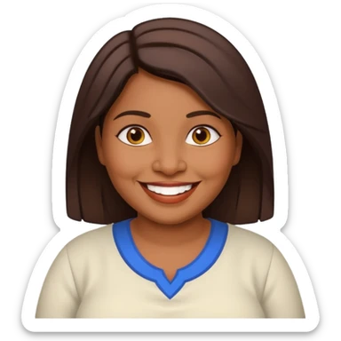 40 yr old chubby Sri Lankan woman, dark skin, straight brown hair, big smile, white teeth, european clothes sticker