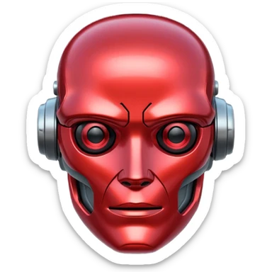 Cyberpunk robot head, red tint, family friendly sticker
