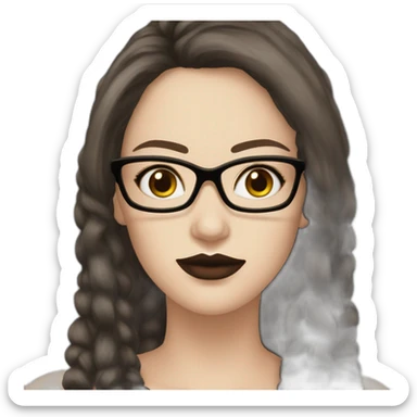 Sexy-Caucasian-woman-goth-long-brown-hair-dark-brown-eyes-glasses-plus-size-upturned-nose sticker