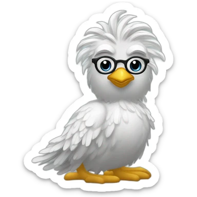 Galinha com cabelos loiros e oculos deitada numa cama de luxo sticker