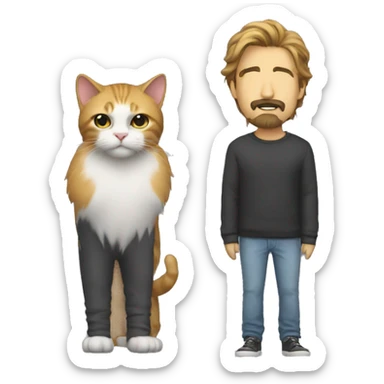 cat standing on top of a guy with a goatee and with a mullet sticker