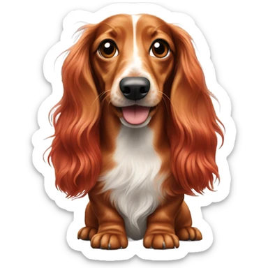 A long-haired marble dachshund stands red-haired sticker