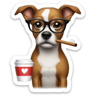 Dog with glasses and a coffe smoking a j sticker