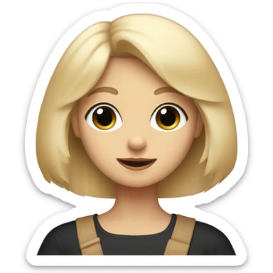 a blonde girl with a bob and blue eyes is holding a black Spitz with a beige chest in her hands sticker