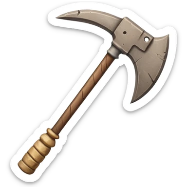 ancient Egyptian symmetric mining pickaxe with rough stone head and wooden handle sticker