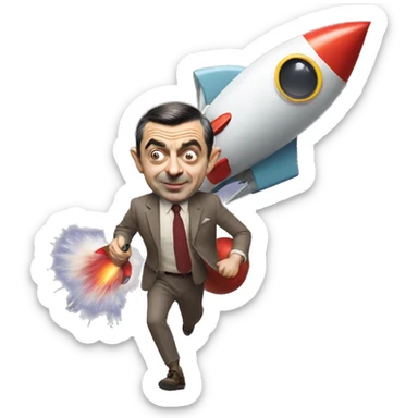 mr Bean has a rocket in his hand sticker