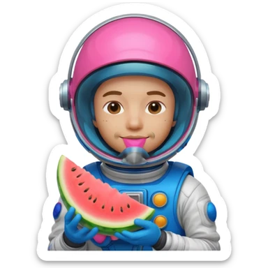 Neon pink and blue spaceman eating melon sticker