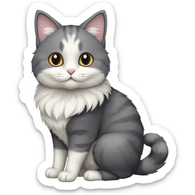 full body half dark grey and half white cat with white front legs sticker