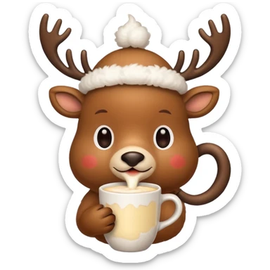 cute reindeer sipping hot eggnog sticker